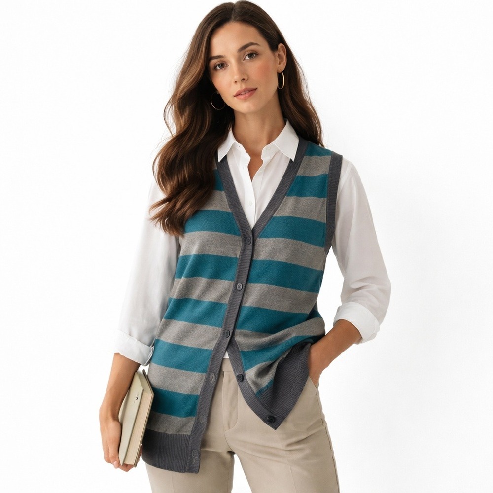 At Last New York Striped Sleeveless Sweater Vest Academic Quiet Luxury S